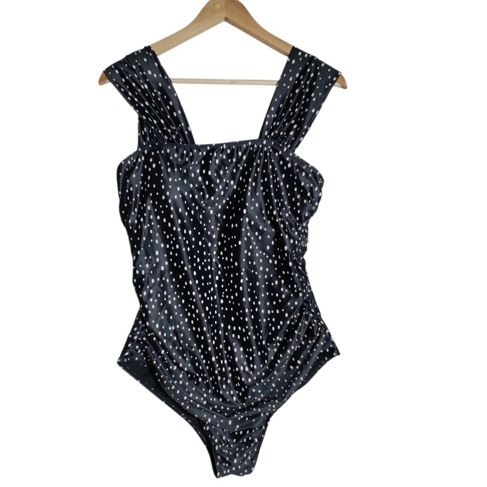 Aqua Eve Black Polka Dot One‎ Piece Swimsuit Size 14W New